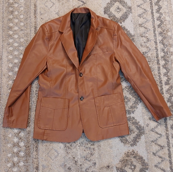 unbranded Jackets & Blazers - Vegan Leather Blazer Cognac Jacket Sz M Unisex